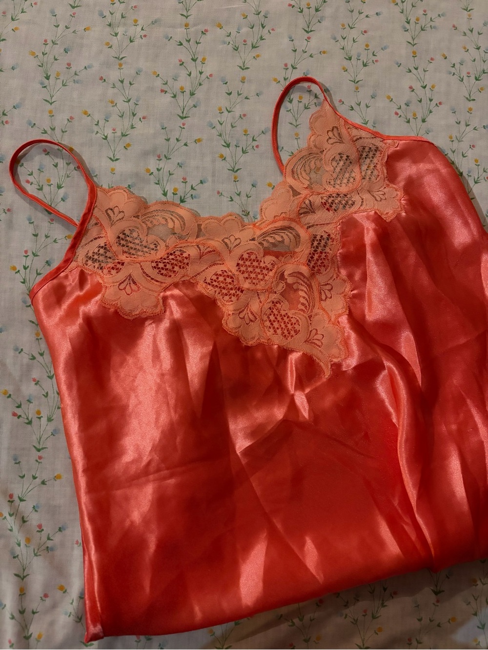Vintage Victoria’s Secret Gold Label Coral Satin Lace Slip Dress Lingerie 90s
